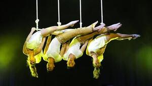 Bild vergrößern: Zwei Artistinnen und zwei Artisten, die sich in der Luft an Seilen bewegen.