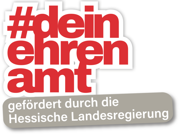 Bild vergrößern: Ein Logo mit dem Hashtag deinehrenamt - gefördert durch die Hessische Landesregierung
