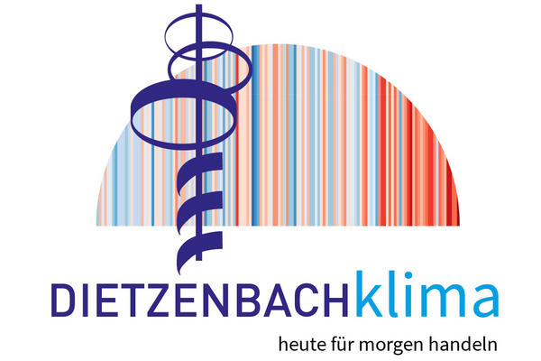 Logo für Klimaschutz in Dietzenbach, bestehend aus Klimastreifen und Aussichtsturm.