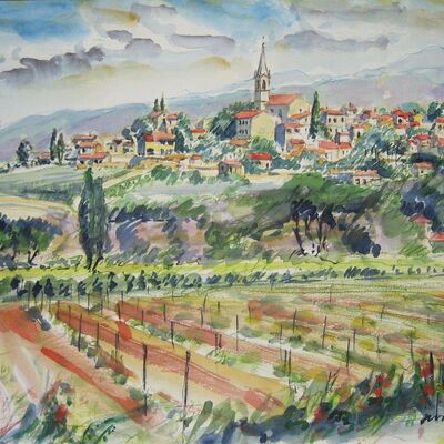 Bild vergr&ouml;&szlig;ern: Das Bild des Monats Mai 2026 ist vom K&uuml;nstler Wilfried N&uuml;rnberger. Es zeigt ein Aquarell mit dem Namen "Villars (Vaucluse)".