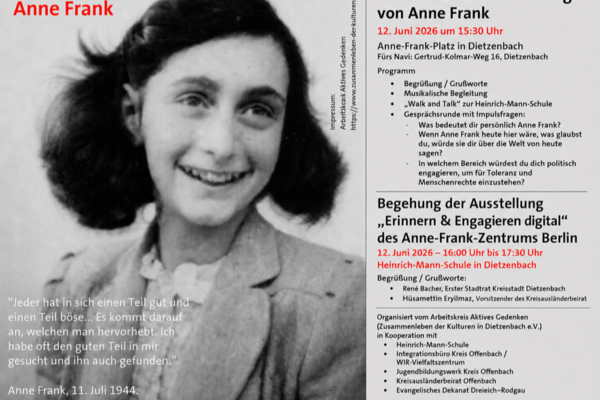 Einladungsflyer Anne Frank Gedenktag