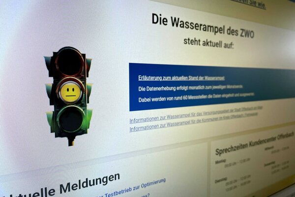 Startseite einer Webseite, zu sehen ist eine Ampel, die gelb leuchtet. Im gelben Rund ein Gesicht mit Querstrich als Mund.