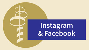 Blauer Kreis mit wei&szlig;er Grafik des Aussichtsturms und dem Schriftzug "Instagram & Facebook"