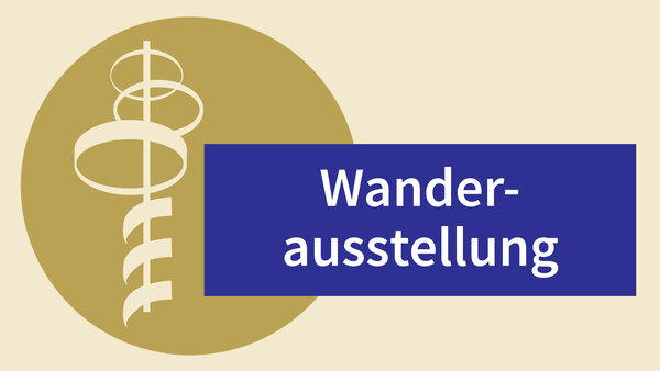Bild vergr&ouml;&szlig;ern: Blauer Kreis mit wei�er Grafik des Aussichtsturms und dem Schriftzug "Wanderausstellung"