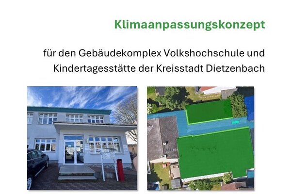 Titel eines Konzeptpapiers, darauf zu sehen ein Geb&auml;ude in Frontal- und aus Vogelsicht mit Markierungen.